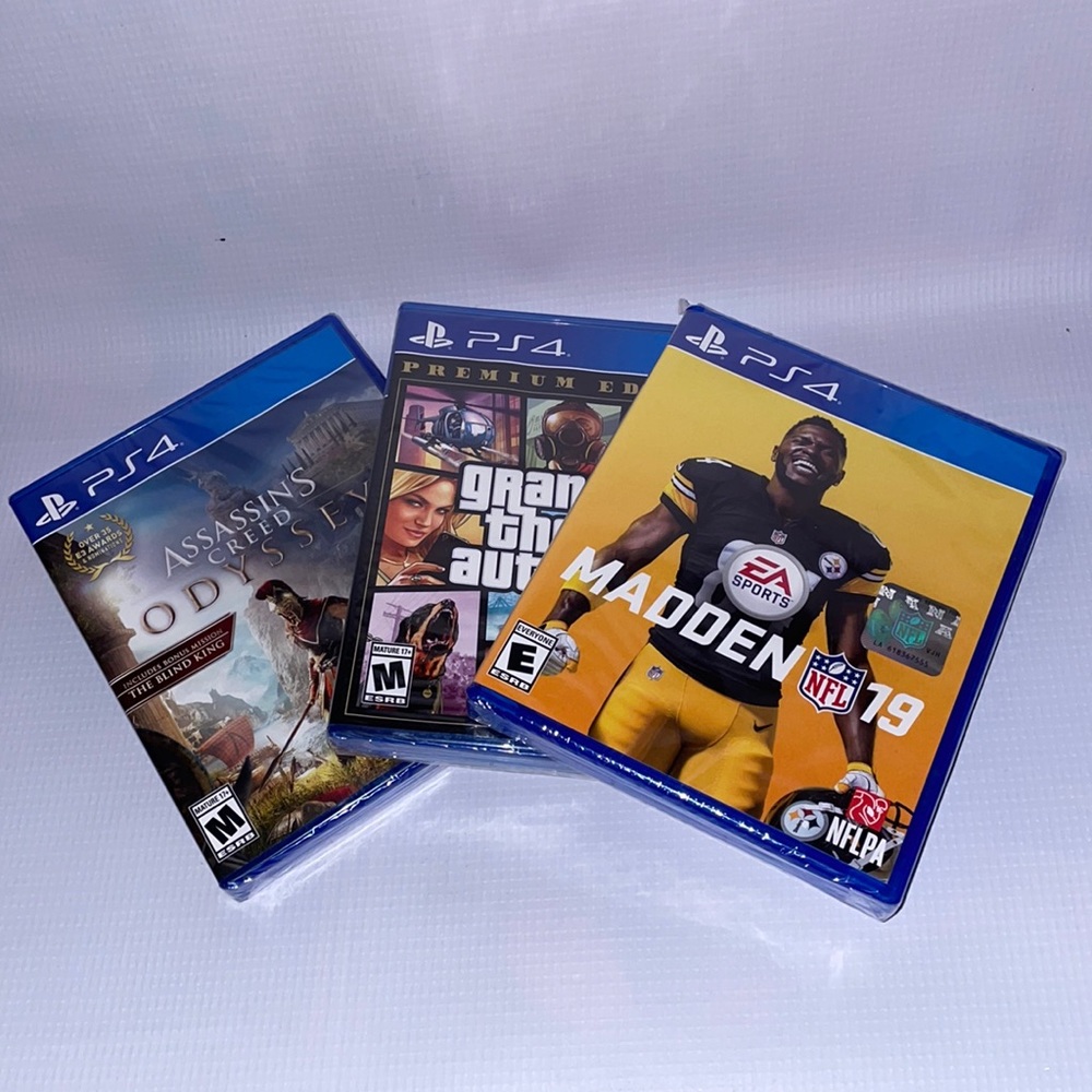 UNOPENED Pack of 3 PS4 Games (Madden 19, GTA V, Assassins Creed: Odyssey)